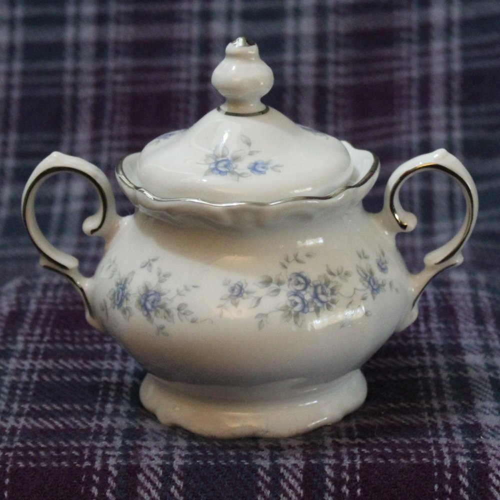Winterling Bavaria Germany Porcelain Blue Roses Covered Sugar Dish